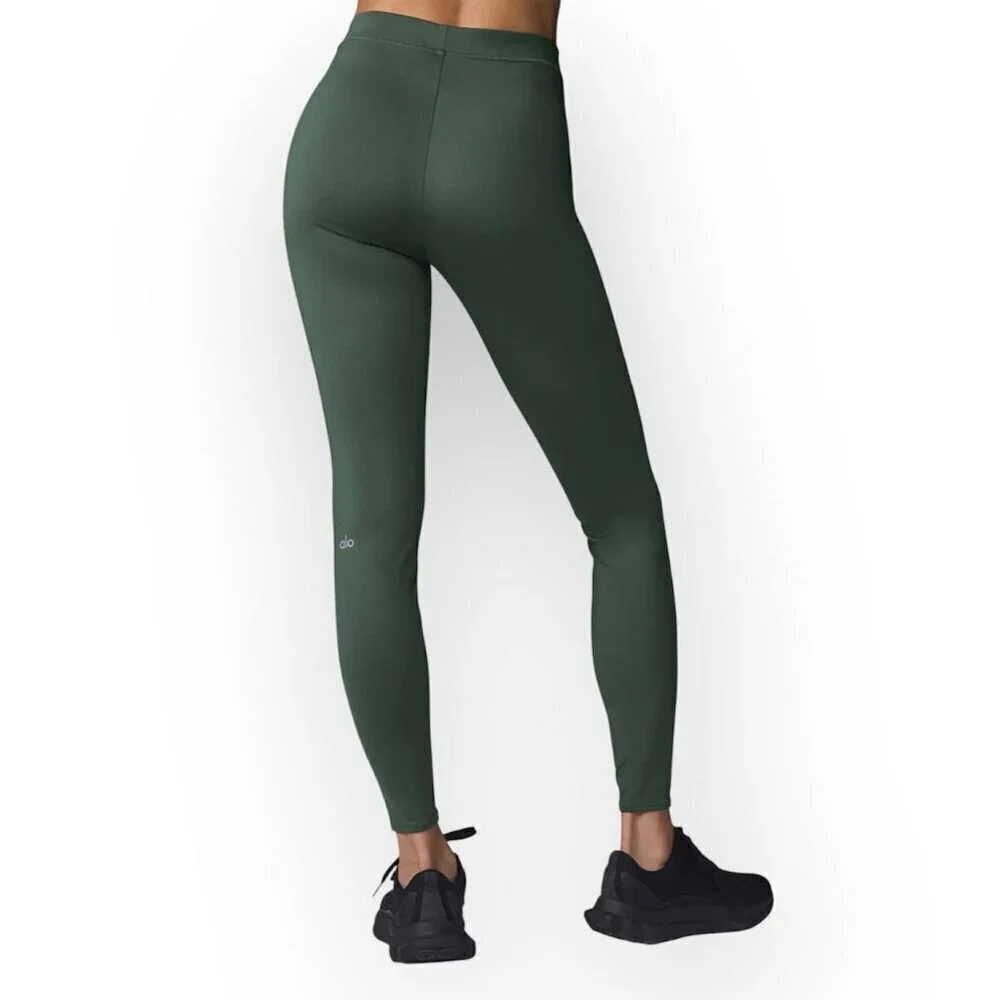 NWOT! ALO YOGA High-Waist Thrill Seeker Leggings in Olive Green with Front Zippe